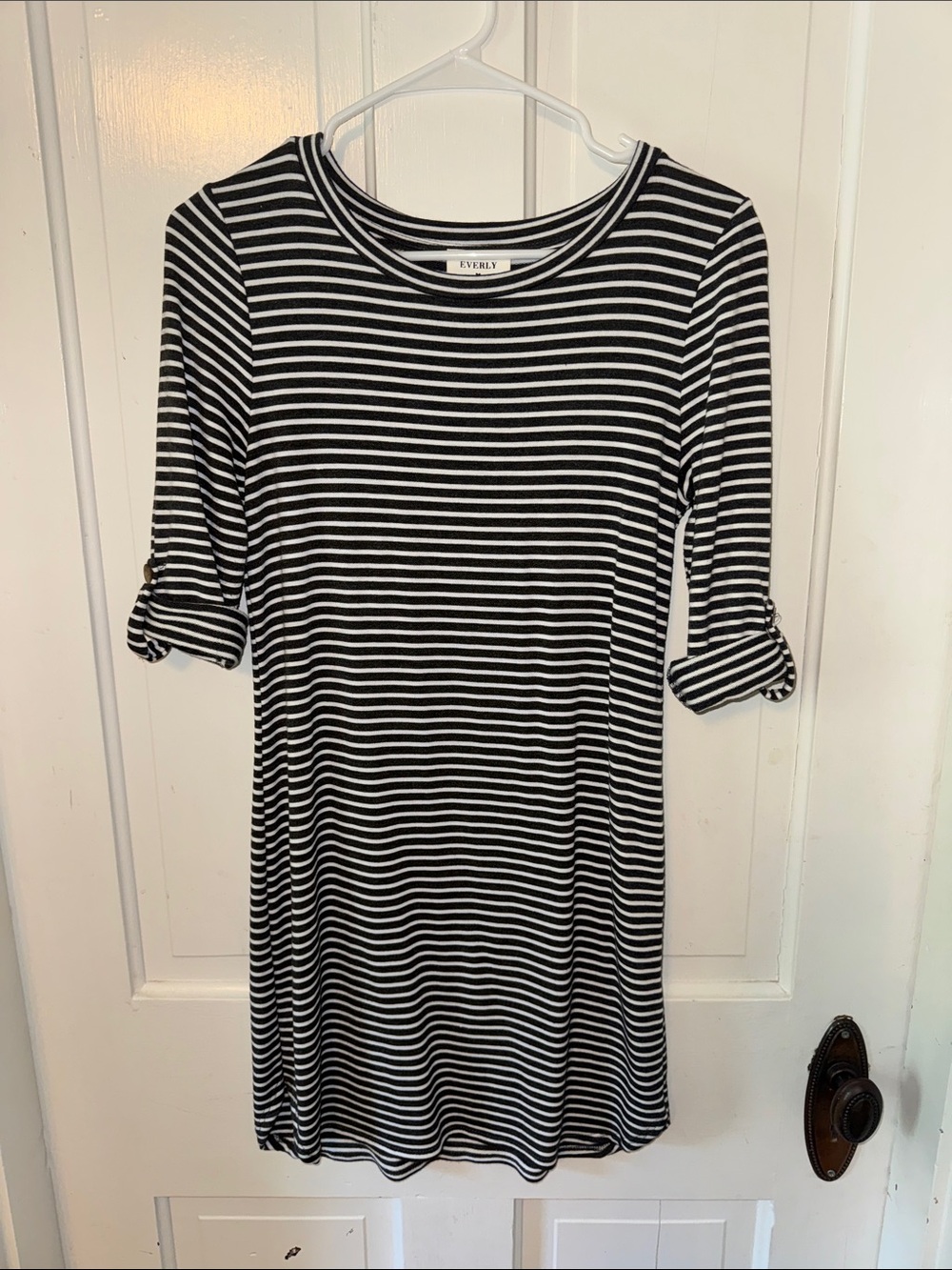 EVERLY Grey & White Striped Women's Dress
